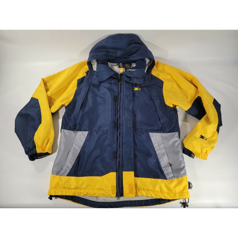 Vintage Starter Jacket M (38-40) Blue Yellow Insulated Winter Coat Hooded EUC